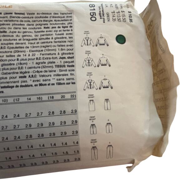 Vintage VOGUE PATTERN #8150 Size 12-16 sewing instructions uncut 1990s set - Picture 4 of 5